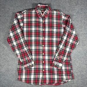 Vintage LLBean Mens Medium Tall Red Plaid Flannel Button Down Shirt Made in USA